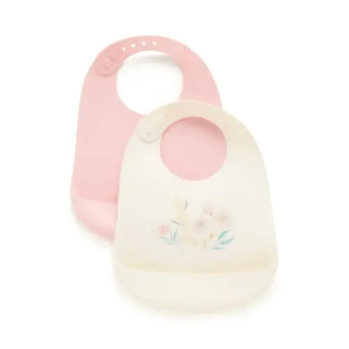 Purebaby Silicone Feeding Bib 2 Pack - Blossom | Baby Bunting AU