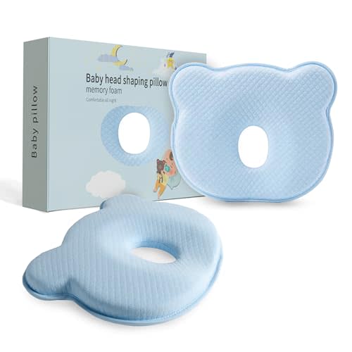 MarBoost Soft and Breathable Baby Pillow with Memory Foam and Bear Design (Blue)