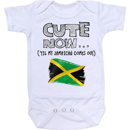 Cute Now... 'Til My Jamaican Comes Out Infant Baby Jamaica Flag Short Sleeve Bodysuit Shirt