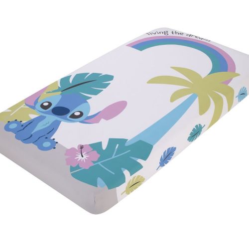 NoJo Disney Stitch Blue, Teal, Lime, Lavender, and White Living the Dream Photo Op Fitted Crib Sheet