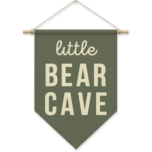 SHIEL-EVEN Little Bear Cave Poster Hanger Frame, Kids Pennant Banner Flags, Nursery Decor for Baby Boy Children, Toddler, Canvas Wall Hanging Decor for Kids Room Bedroom Playroom, Sage Green Wall Art