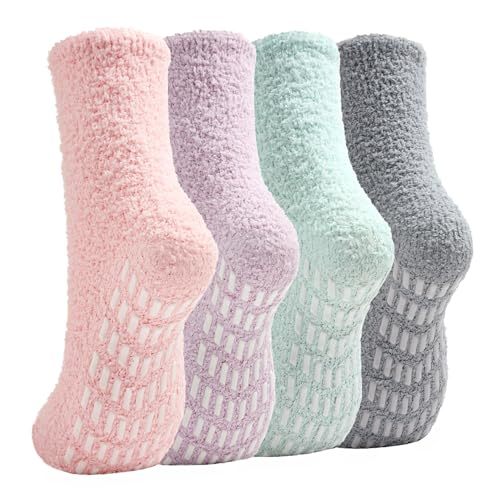 Slipper Socks for Women Men Grip Hospital Socks with Grips Fuzzy Non Slip Warm Womens Gifts