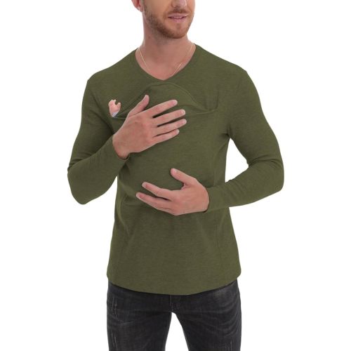 Kangaroo Shirt for Dad and Baby, V-Neck Long Sleeve T-Shirt, Grey, Male, Baby Boys, Modern, Loose Fit