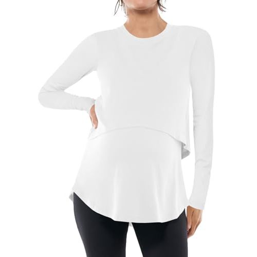 Tankaneo Womens Maternity Nursing Tops Casual Long Sleeve Double Layer Breastfeeding Shirts Pregnancy Clothes