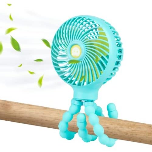 Snawowo Mini Baby Stroller Fan, Handheld Personal Portable Clip On Fan with Flexible Tripod for Stroller Bike Desk Treadmill Crib Car Seat Outdoor Camping, USB or Battery Powered (LightBlue)