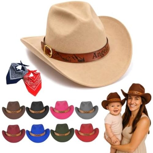 Personalized Toddler Cowboy Hat for Boy Girl, Western Cowgirl Hat 3 Sizes for Baby Kids Adult, Custom Leather Hatband