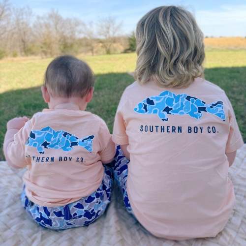 Simple SBC Blue Camo Fish Boy’s Short Sleeve Shirt
