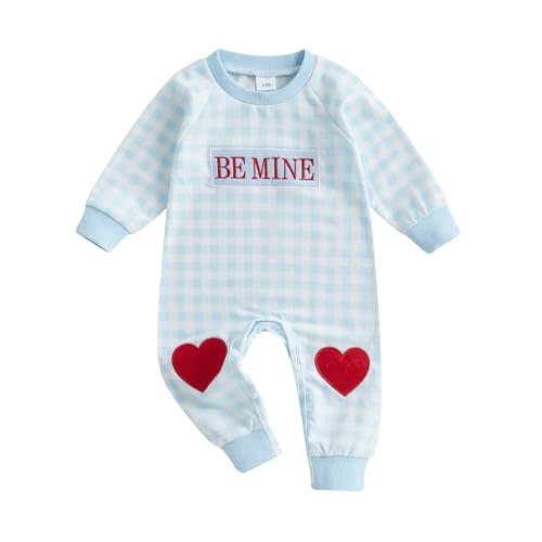 Bagilaanoe Infant Baby Boy Valentine’s Day Outfit Clothes Plaid Long Sleeve Romper One Piece Jumpsuit Pants