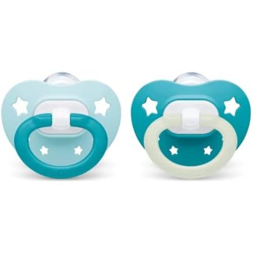 NUK | Orthodontic Pacifiers | 0-6 Months | Best Pacifier for Breastfed Babies | BPA Free | Glows in The Dark | 2-Pack (Signature Neutral)