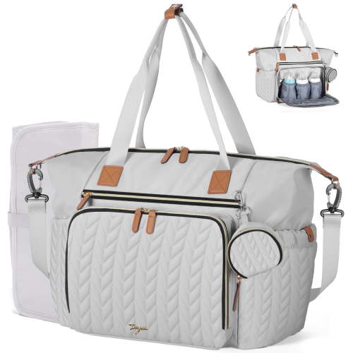Large Waterproof Diaper Bag Tote with Changing Pad & Pacifier Case, Travel Baby Bag for Labor Delivery Hospital, Grey