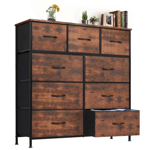 CONCETTA Dressers with 9 Drawers, Organization Furniture for Home, Fabric Cabinet, Rustic Brown