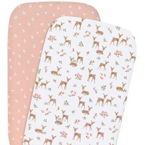 Living Textiles 2Pack Jersey Co Sleeper Sheet Fitted 92x47x12cm cm - Premium Fabric for Baby's Best Comfort,Super Soft Baby Quilt, Soft, Breathable,Snug Fit, GOTS Certified (Sophias' Garden)