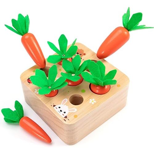 AOJOYS Montessori Toys Baby Easter Toys for Toddlers 1-3 Years Old, Educational Wooden Carrot Toys Shape Size Sorting Matching Puzzle, Great Baby Easter Gifts Birthday Gift Toy