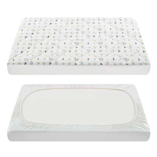 TILLYOU Pack and Play Sheet - Soft Quilted Crib Cover Pad, Toddlers Mattress Protector with 1''-3'' Deep Pocket, Thick Play Yard Playpen Sheets, Crib Mattress Pad 39"x27", Raindrop