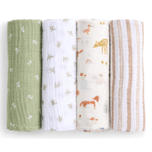 aden + anais sage woodland essentials cotton muslin swaddles 4 pack