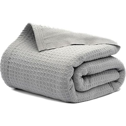 Salt Earth 100% Cotton Waffle Blanket, Twin Size 68"x92" – Lightweight All Season Throw Blanket for Couch, Bed & Bedroom, Soft Modern Cozy Cotton Blanket (Scotish Grey)