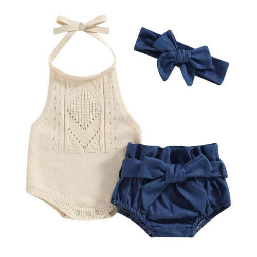 Scarlett Denim Halter Set | Baby Girl Halter Romper & Bloomers