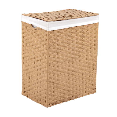 Seville Classics, Handwoven Lidded Laundry Hamper, 24" H, Tan