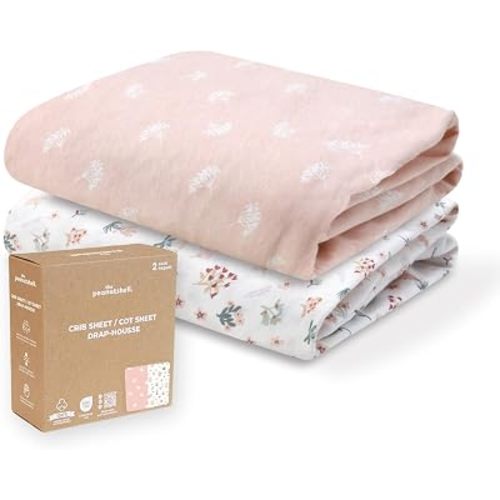Organic Cotton Baby Crib Sheets Girl - 2pk Toddler Bed Sheets, Pink Floral