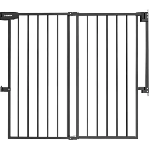 Babelio 34" Tall No Bottom Bar Baby/Dog Gate for Stairs, House and Doorways, 29.7-46.5" Auto Close Safety Pet Gates with Large Walk Thru Door, Hardware Mount, Black