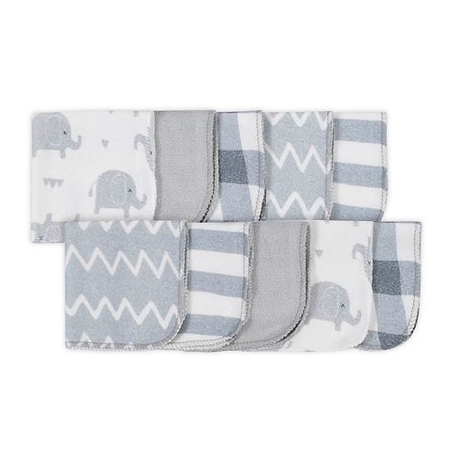 Gerber® 10-Pack Elephant Wash Cloths in Grey