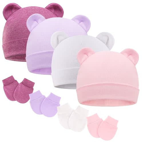 BQUBO Newborn Baby Hats Mittens Set for Boys Girls Hospital Hat Beanie Infant Caps Baby Gloves