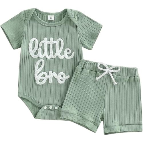 Newborn Baby Boy Summer Outfit Set Romper Little Brother Lil Bro Embroidery Jumpsuits Tops Shorts Infant Clothes