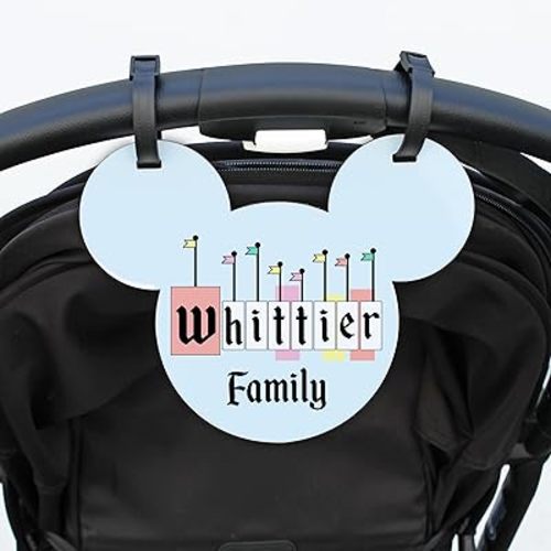 Personalized Stroller Name Tag, Mouse Ears Sign, Family Stroller License Plate Sign for Theme Parks, Amusement Park Family Sign (Style 15)