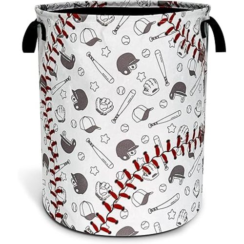Baseball Laundry Basket Texture Pattern Foldable Oxford Cloth Funny Tote Bag Laundry Hamper Clothes Storage Bucket Organizer For Bathroom/Laundry Storage/Bedroom 18.9x16.5 Inch