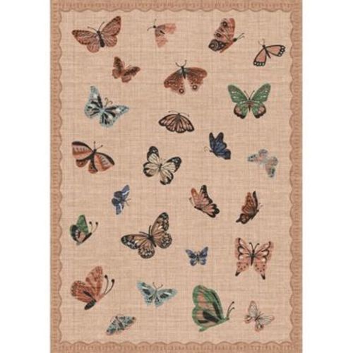 Coucheta Machine Washable Area Rug 5'x7', Non Slip, Modern Butterfly Pattern Area Rug, Low-Pile Under Bed Carpet, for Living Room Bedroom Pink