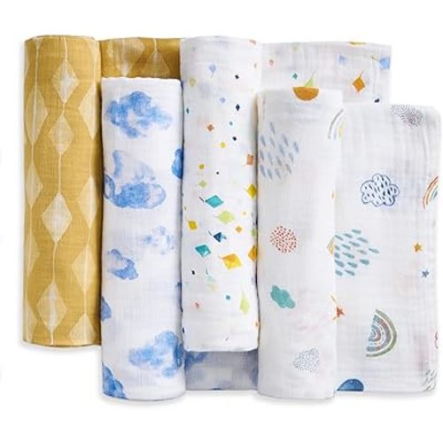 aden + anais Essentials Cotton Muslin Swaddles, Breathable Baby Blanket, Ideal for Boys, Girls, Newborns, Babies & Infants, Receiving Blanket, Soft and Lightweight Wrap, 4 Pack, Kite Parade