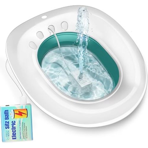 FRECHMOON Electric Sitz Bath for Toilet Seat, Hemorrhoids and Postpartum Care - Yoni Steam Seat - Perineal Soaking, Collapsible, Wide Seat, Deeper Bowl - Use w/Sitz Bath Salt - Forest Green