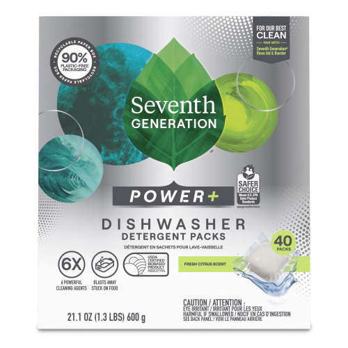 Seventh Generation Power Plus Dishwasher Detergent Pods, Fresh Citrus, 40 Count