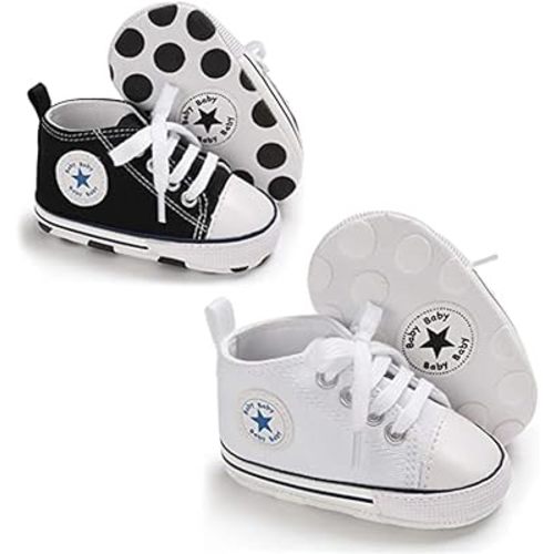 Unisex Baby Boys Girls Shoes, Newborn Infant Non-Slip Canvas Denim High Top Sneakers, Toddler First Walkers Shoes
