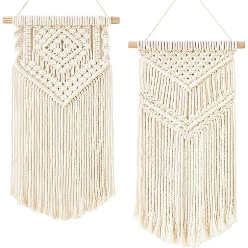 Dahey 2 Pcs Macrame Wall Hanging Small Woven Tapestry Wall Art Decor - Beautiful for Boho Home Dorm College Decor, Apartment, Nursery, Party Decorations, 16.5" L x 10" W and 17.5"x 10"W