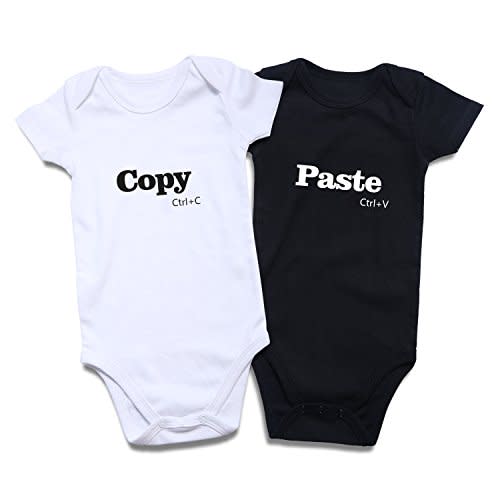 DEFAHN Funny Twins Baby Bodysuits 2 Pack Matching Onsies for Boy Girl | Soft 100% Cotton, Twin Bodysuits Great for Baby Gifts, Daily Wear, Photo, Coming Home, Matching Onsies for Twin Boys & Girls