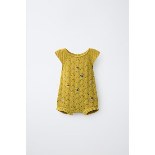 FLORAL EMBROIDERED KNIT ROMPER - Oil | ZARA United States