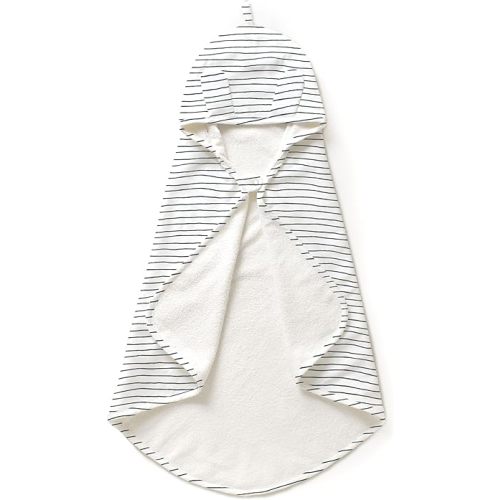MakeMake Organics Organic Cotton Hooded Towel Baby Toddler GOTS Certified Organic Cotton Beach Poncho Towel Large Absorbent Non Toxic Neutral (Navy Stripes, Diagonally 35"x35")