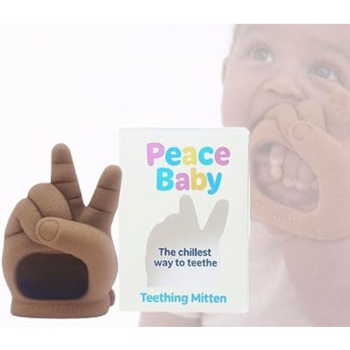 Teasin' Teethers Baby Teething Toy Silicone Peace Sign Teething Mitten for Babies Over 3 Months Anti Dropping Wrist Hand Teethers Baby Chew Toys for Sucking Needs, BPA Free (Dark Tone)