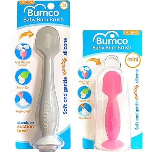 Bumco Baby Bum Brush + Mini Diaper Cream Spatula with Case - BPA-Free Butt Spatula Baby, Soft Diaper Spatula, Baby Diaper Cream Applicator, Mom-Invented Diaper Bag Essentials, Butt Spatula