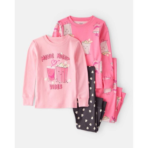 Toddler Girl Movie Print 100% Cotton Long-Sleeve 4-Piece Pajamas - Pink/Black - Carter's | Carter's