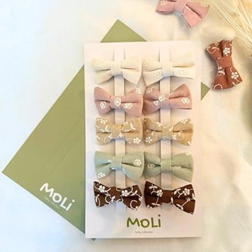 10 PCS 2'' Baby Hair Bow Clips Set Handmade Fully Lined Alligator Clips Floral Embroidered Cotton Fabric Gental for Baby Girls Toddler Fine Hair (Spring)