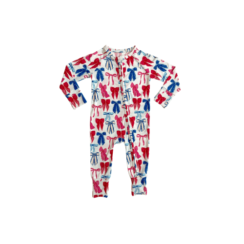 Patriotic Bows Zipper Romper -