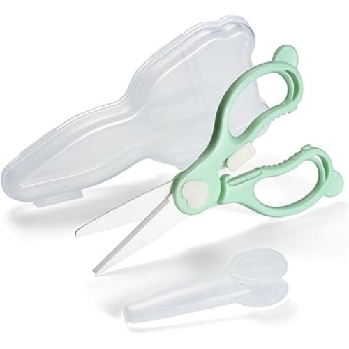 Ceramic Scissors for Baby Food Cutting, Safety Healthy BPA Free Toddler Feeding Shears with Safety Lock, Protective Blade Codver and Portable Travel Case-Green
