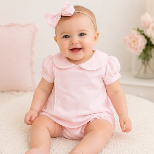 Baby Girls Pink Diaper Set with Peter Pan Collar - Hiccups Children's Boutique