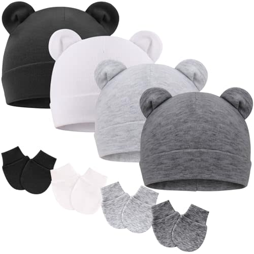 BQUBO Newborn Baby Hats Mittens Set for Boys Girls Hospital Hat Beanie Infant Caps Baby Gloves