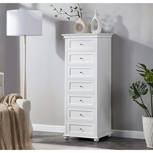 Tall White Dresser for Bedroom with 7 Drawers, 52" Tall Skinny Dresser