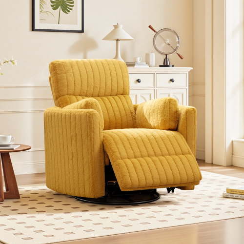 FelixKing Electric Swivel Rocker Recliner Chair, 90°-160° Power Reclining Nursery Glider with USB & Type-C Ports, 350lbs Plush Teddy Motion Sofa, Yellow