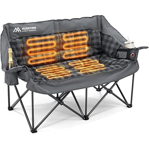 Heated Double Camping Chair, Oversized by Loveseat with 4 Heating Zones and 3 Temperature Settings, Portable Heated Double Chair for Outdoor Use（Battery Not Included）