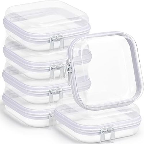Sanwuta 6 Pcs Christmas Storage Organizer Box Clear Hard Zipper Case Hard Plastic Zipper Pouches Transparent Makeup Bag Pencil Pouches for Travel Snacks(White,5 x 5 x 2 Inch)